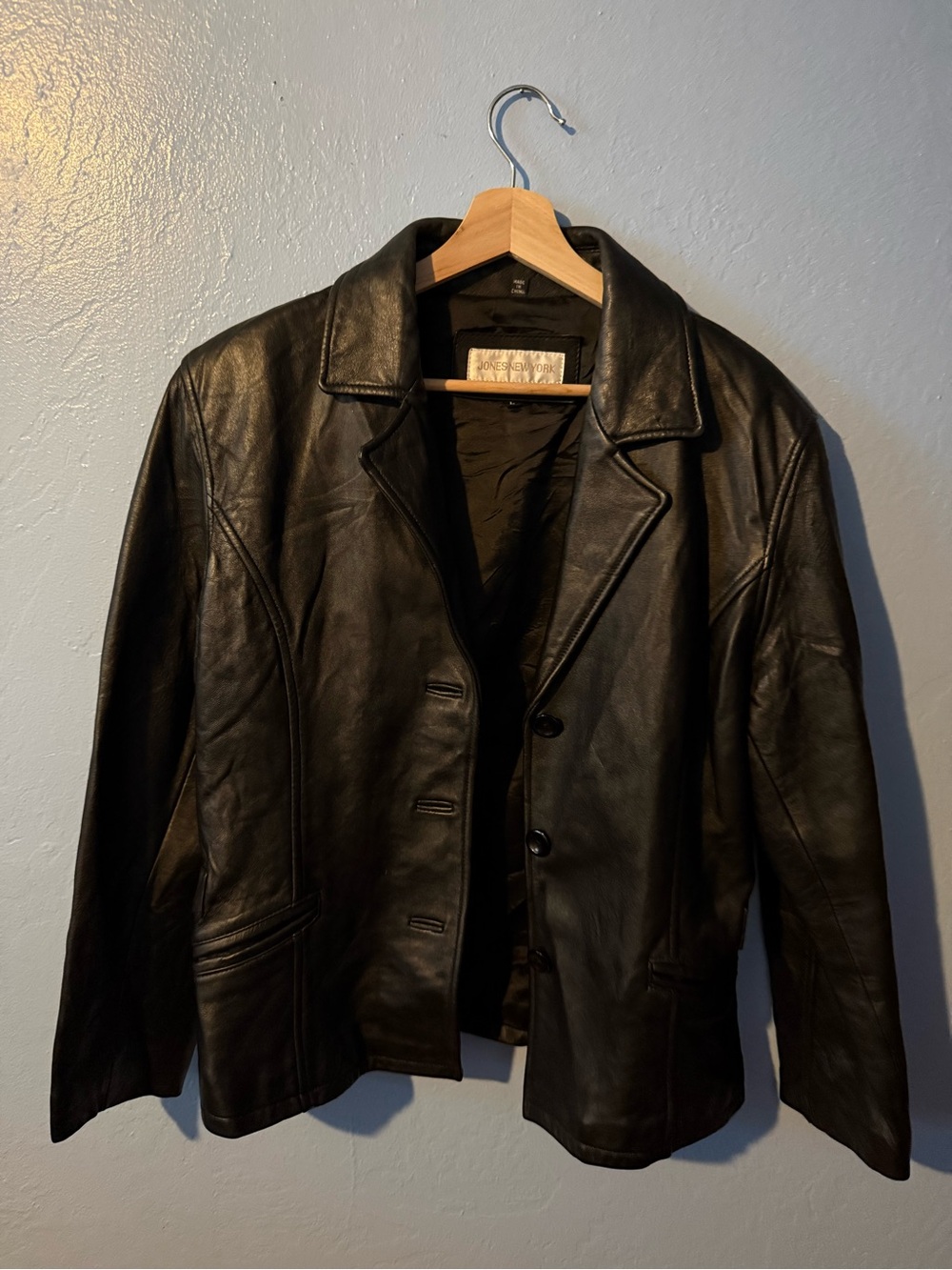 Jones New York Black Leather Shirt Jacket